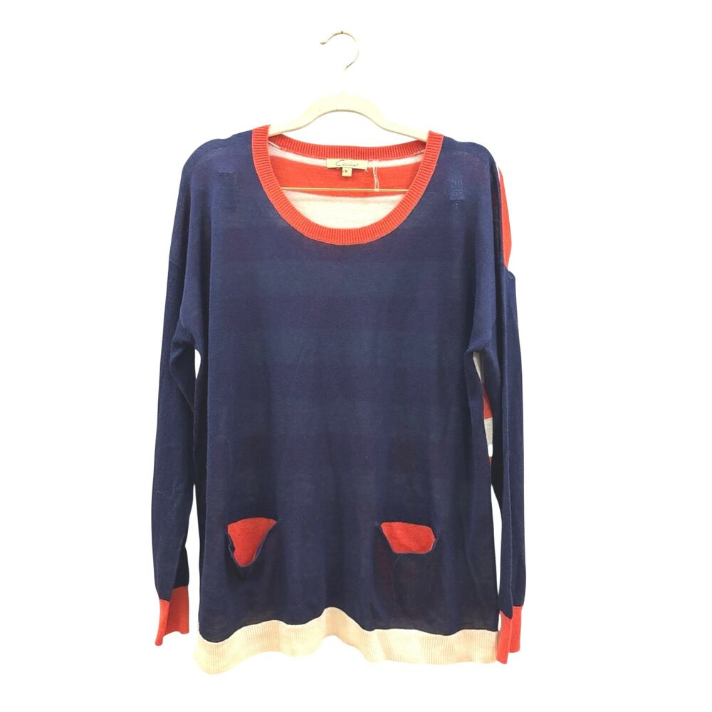 Cecico Navy and orange Women's Crewneck Sweater with Contrast Trim